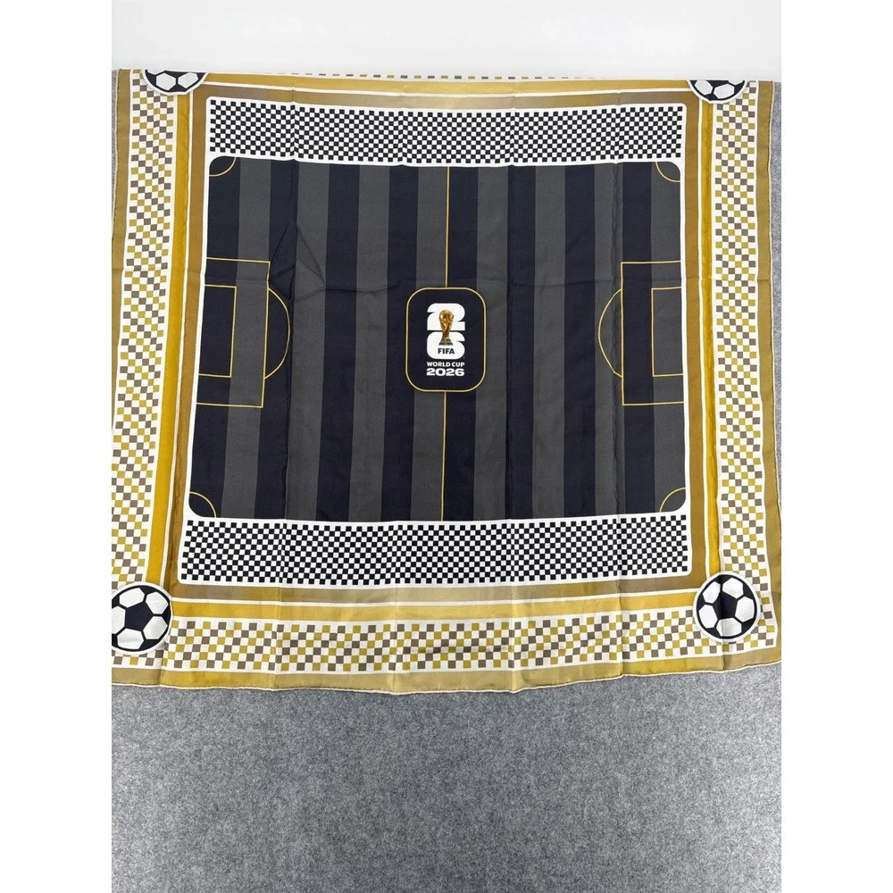 FIFA World Cup 2026 Official Silk Scarf Soccer Pitch Graphic Gold Black 34x34